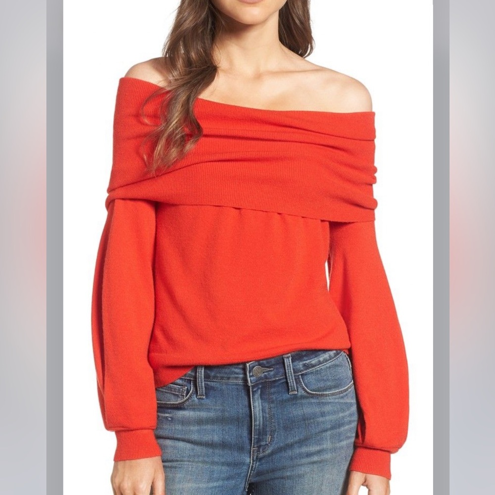 Something Navy Red Off the Shoulder Sweater
